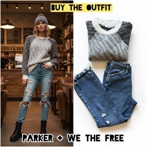 Parker Zebra Print Sweater + We The Free Distressed straight leg Jean- Size S,26